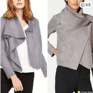 Anne Klein Faux-Suede Elegant Gray Women's Jacket Size Meduim